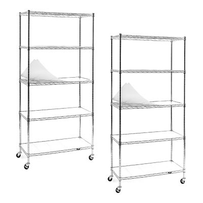 EFINE 5-Tier 30 in. x 63 in. x 14 in. Rolling Carbon Steel Wire Garage Storage Shelving Unit with Casters, Chrome, 2-Pack