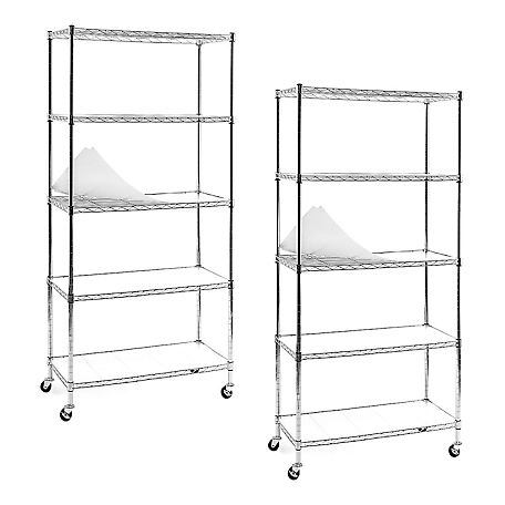 EFINE Chrome 5-Tier Rolling Carbon Steel Wire Garage Storage Shelving Unit Casters (2 pk.) (30 in. W x 63 in. H x 14 in. D)