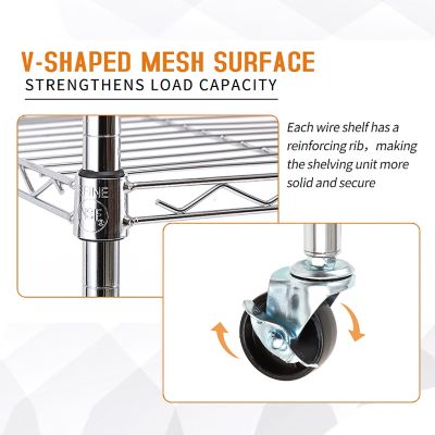 Image showing  5-Tier 30 in. x 63 in. x 14 in. Rolling Carbon Steel Wire Garage Storage Shelving Unit with Casters, Chrome, 2-Pack