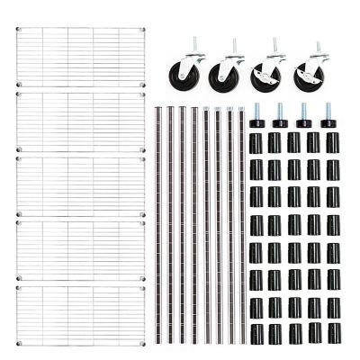 Image showing  5-Tier 30 in. x 63 in. x 14 in. Rolling Carbon Steel Wire Garage Storage Shelving Unit with Casters, Chrome, 2-Pack