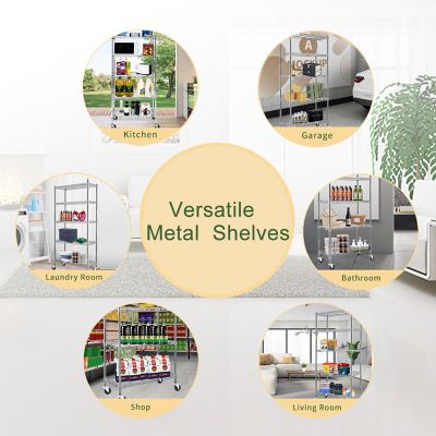 Image showing  5-Tier 30 in. x 63 in. x 14 in. Rolling Carbon Steel Wire Garage Storage Shelving Unit with Casters, Chrome, 2-Pack