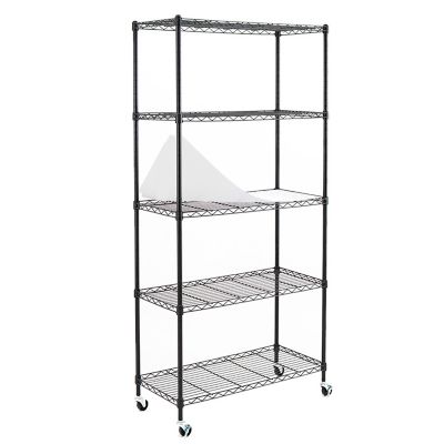 EFINE Black 5-Tier Rolling Carbon Steel Wire Garage Storage Shelving Unit with Casters (30 in. W x 63 in. H x 14 in. D)