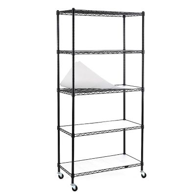 EFINE 5-Tier 30 in. x 63 in. x 14 in. Rolling Carbon Steel Wire Garage Storage Shelving Unit with Casters, Black