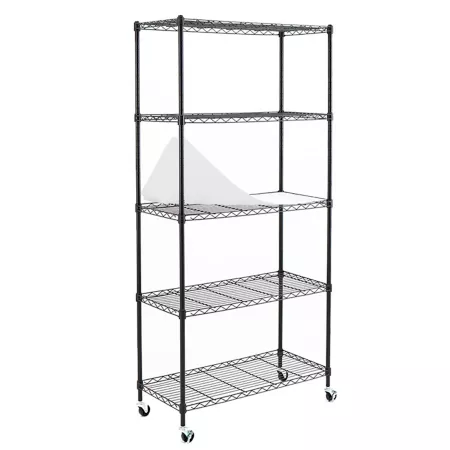 EFINE 5-Tier Carbon Steel Wire Garage Storage Rack with Casters 30 in x 63 in x 14 in Black Freestanding Shelving Units