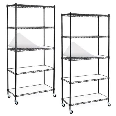 EFINE 5-Tier 30 in. x 63 in. x 14 in. Rolling Carbon Steel Wire Garage Storage Shelving Unit with Casters, Black, 2-Pack