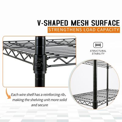 Image showing  5-Tier 36 in. x 72 in. x 14 in. Heavy-Duty Metal Wire Garage Storage Shelving Unit, Black, 1 in. Pole