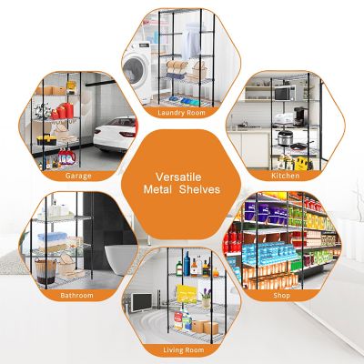 Image showing  5-Tier 36 in. x 72 in. x 14 in. Heavy-Duty Metal Wire Garage Storage Shelving Unit, Black, 1 in. Pole