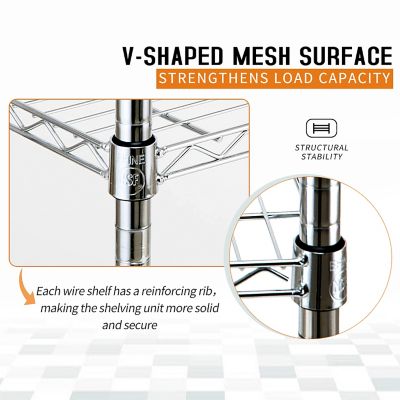 Image showing  5-Tier 36 in. x 72 in. x 14 in. Heavy-Duty Metal Wire Garage Storage Shelving NSF Certified, Chrome, 1 in. Pole