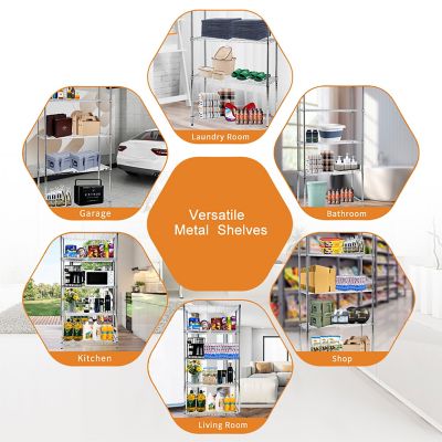 Image showing  5-Tier 36 in. x 72 in. x 14 in. Heavy-Duty Metal Wire Garage Storage Shelving NSF Certified, Chrome, 1 in. Pole