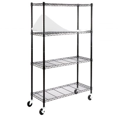 EFINE Black 4-Tier Rolling Heavy Duty Metal Wire Storage Shelving Unit Casters 1 in. Pole (36 in. W x 57.7 in. H x 14 in. D)