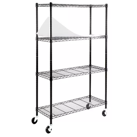 EFINE 4 Tier Heavy Duty Wire Storage Shelf Black Casters 1" Post (36" W x 57.7" H x 14" D) Freestanding Shelving Units