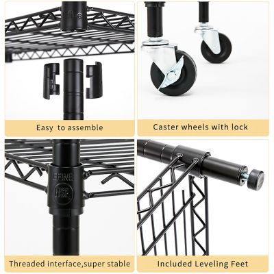 Image showing  Black 4-Tier Rolling Heavy Duty Metal Wire Storage Shelving Unit Casters 1 in. Pole (36 in. W x 57.7 in. H x 14 in. D)
