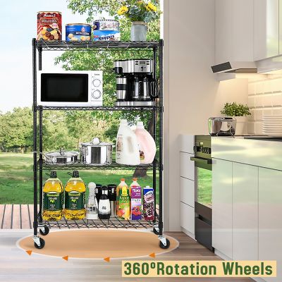 Image showing  Black 4-Tier Rolling Heavy Duty Metal Wire Storage Shelving Unit Casters 1 in. Pole (36 in. W x 57.7 in. H x 14 in. D)
