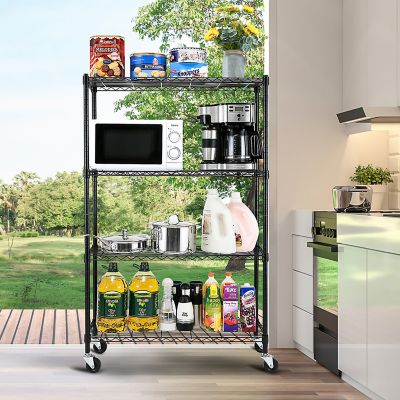 Image showing 7 th EFINE Black 4-Tier Rolling Heavy Duty Metal Wire Storage Shelving Unit Casters 1 in. Pole (36 in. W x 57.7 in. H x 14 in. D)