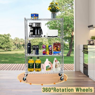 Image showing  Chrome 4-Tier Rolling Heavy Duty Metal Wire Storage Shelving Unit Caster 1 in. Pole (36 in. W x 57.7 in. H x 14 in. D)