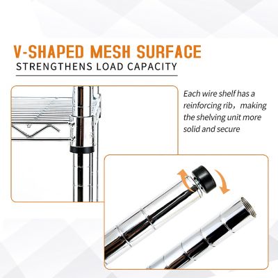 Image showing  Chrome 4-Tier Rolling Heavy Duty Metal Wire Storage Shelving Unit Caster 1 in. Pole (36 in. W x 57.7 in. H x 14 in. D)