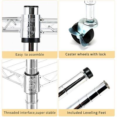 Image showing  Chrome 4-Tier Rolling Heavy Duty Metal Wire Storage Shelving Unit Caster 1 in. Pole (36 in. W x 57.7 in. H x 14 in. D)