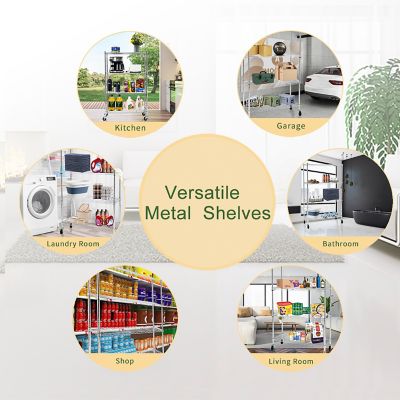 Image showing  Chrome 4-Tier Rolling Heavy Duty Metal Wire Storage Shelving Unit Caster 1 in. Pole (36 in. W x 57.7 in. H x 14 in. D)