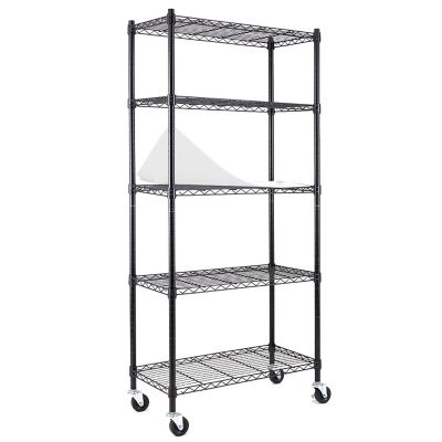 EFINE Black 5-Tier Rolling Heavy Duty Metal Wire Storage Shelving Unit Casters 1 in. Pole (30 in. W x 63.7 in. H x 14 in. D)