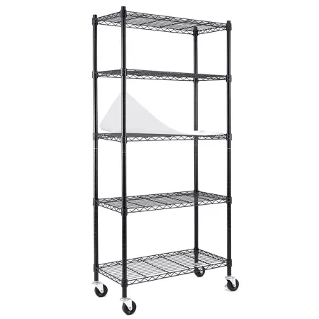 EFINE 5 Tier Heavy Duty Wire Storage Shelf Black Casters 1" Post (30" W x 63.7" H x 14" D) Freestanding Shelving Units