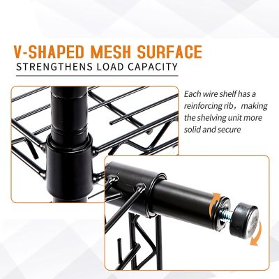 Image showing  Black 5-Tier Rolling Heavy Duty Metal Wire Storage Shelving Unit Casters 1 in. Pole (30 in. W x 63.7 in. H x 14 in. D)