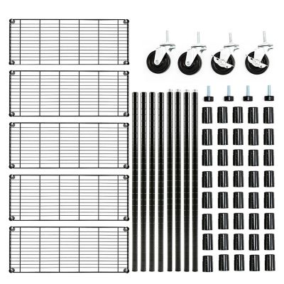 Image showing 5 th EFINE Black 5-Tier Rolling Heavy Duty Metal Wire Storage Shelving Unit Casters 1 in. Pole (30 in. W x 63.7 in. H x 14 in. D)