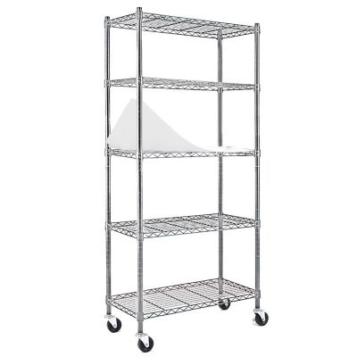 EFINE Chrome 5-Tier Rolling Heavy Duty Metal Wire Storage Shelving Unit Caster 1 in. Pole (30 in. W x 63.7 in. H x 14 in. D)