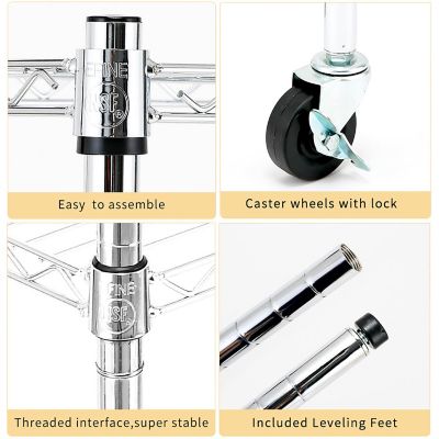 Image showing  Chrome 5-Tier Rolling Heavy Duty Metal Wire Storage Shelving Unit Caster 1 in. Pole (30 in. W x 63.7 in. H x 14 in. D)