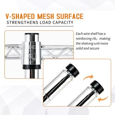 Image showing  Chrome 5-Tier Rolling Heavy Duty Metal Wire Storage Shelving Unit Caster 1 in. Pole (30 in. W x 63.7 in. H x 14 in. D)