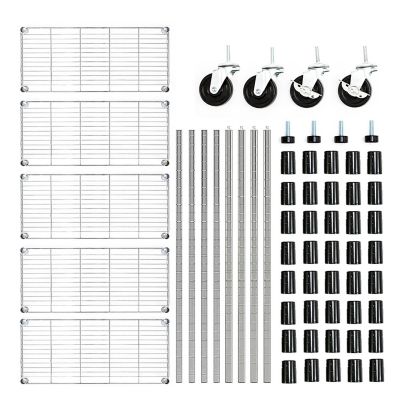 Image showing  Chrome 5-Tier Rolling Heavy Duty Metal Wire Storage Shelving Unit Caster 1 in. Pole (30 in. W x 63.7 in. H x 14 in. D)