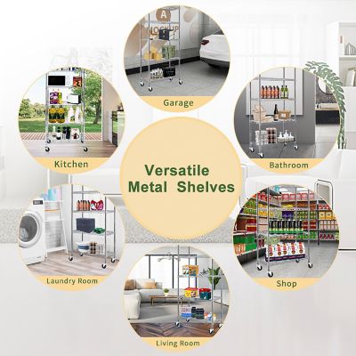 Image showing 5 th EFINE Chrome 5-Tier Rolling Heavy Duty Metal Wire Storage Shelving Unit Caster 1 in. Pole (30 in. W x 63.7 in. H x 14 in. D)