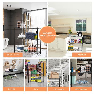 Image showing  3-Tier 36 in. x 36 in. x 16 in. Black Carbon Steel Wire Garage Storage Shelving Unit, NSF Certified