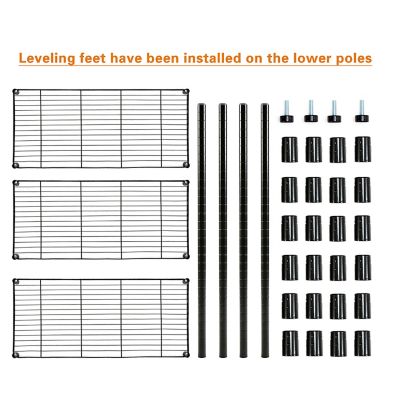 Image showing  3-Tier 36 in. x 36 in. x 16 in. Black Carbon Steel Wire Garage Storage Shelving Unit, NSF Certified