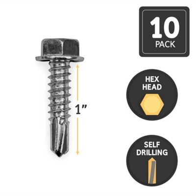 Image showing  Metal Screws, 1 in., Hex Head, Self-Drilling Tips, 10 pk.