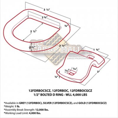 Image showing  1/2 in. 4,000 lb. Capacity Bolt-On D-Ring, Gold