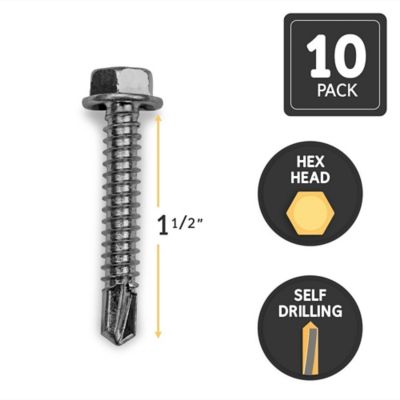 Image showing  Metal Screws, 1.5 in., Hex Head, Self-Drilling Tips, 10 pk.