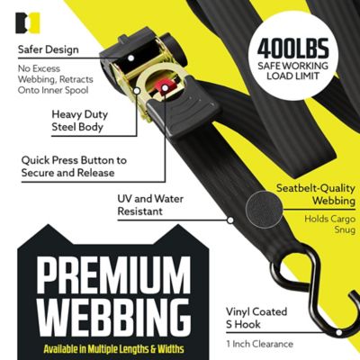 Image showing  Auto-Retract Strap with S-Hooks, 2 in. x 6 ft., 4 pk.