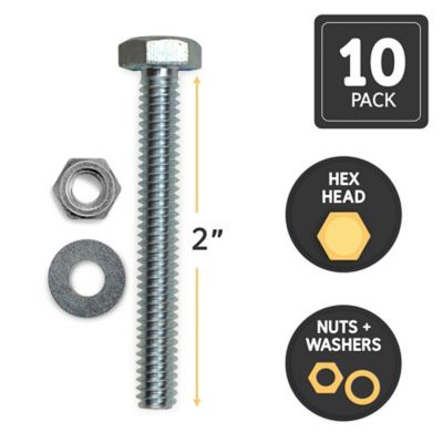 Image showing  Bolts Nuts and Washers, 2 in., Hex Head, Zinc, 10 pk.