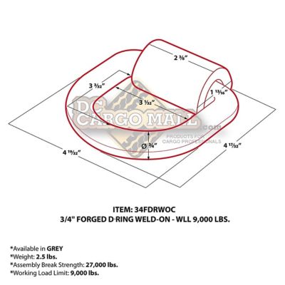 Image showing 6 th DC Cargo Weld-On D-Ring, 3/4 in., 9,000 lb. WLL