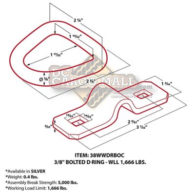 Image showing  Bolt-On D-Ring, 3/8 in., 1,666 lb. WLL