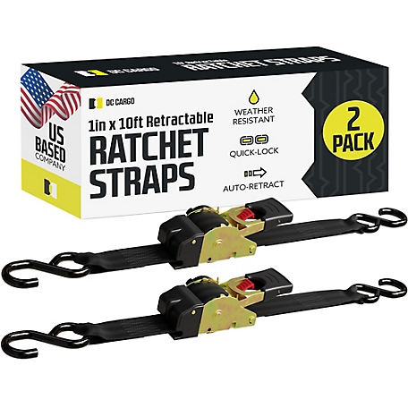 DC Cargo Auto-Retract Strap with S-Hooks, 1 in. x 10 ft., 2 pk.