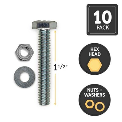 Image showing  Bolts Nuts and Washers, 1.5 in., Hex Head, Galvanized, 10 pk.