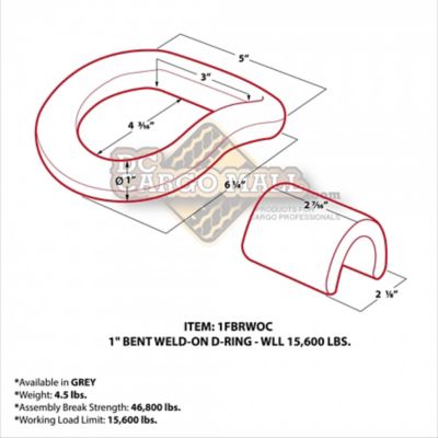 Image showing  Weld-On D-Ring, 1 in. Bent, 15600 lb. WLL