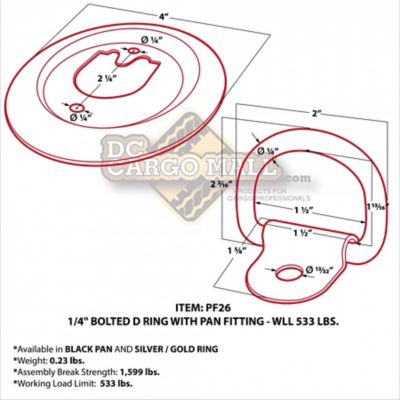 Image showing  Flush Mount Pan Fitting D-Ring, 1/4 in. Plastic Pan, 533 lb. WLL