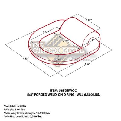 Image showing 5 th DC Cargo 5/8 in. 6,300 lb. Capacity Weld-On D-Ring