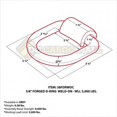 Image showing  Weld-On D-Ring, 3/8 in., 3000 lb. WLL