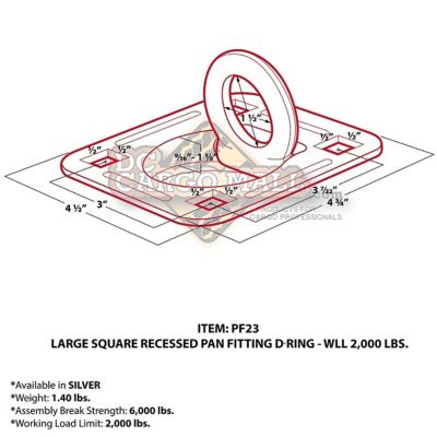 Image showing  Recessed Pan D-Ring with Backing Plate, Square, 2,000 lb. WLL