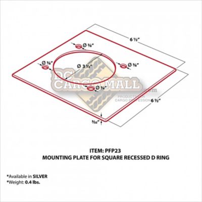 Image showing 6 th DC Cargo Recessed Pan D-Ring with Backing Plate, Square, 2,000 lb. WLL