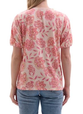 Image showing  Women's Printed Smocked Neck Short-Sleeve Peasant Top