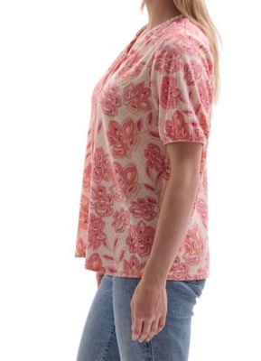 Image showing  Women's Printed Smocked Neck Short-Sleeve Peasant Top